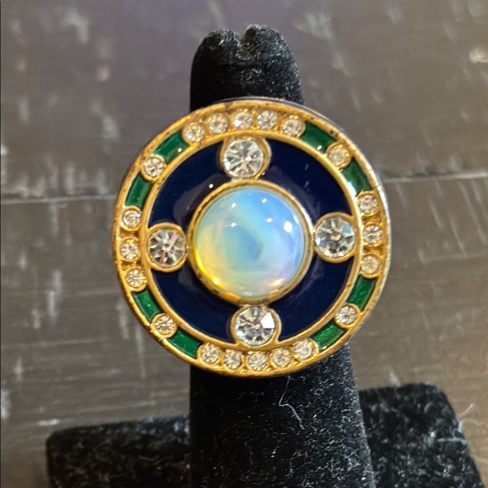 Lia Sophia Royal Blue Elegant Gold Green Statement Enamel Rhinestone Ring